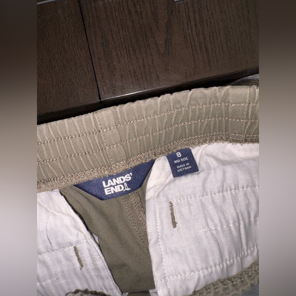 Lands' End Women's Mid Rise Olive Shorts - Picture 2 of 4